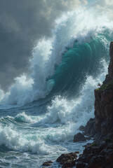waves crashing on rocks