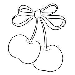 Whimsical cherry ribbon bow line art hand draw Doodle Illustration drawing transparent png