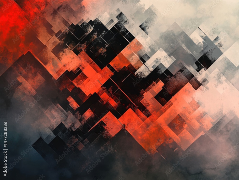 Aufkleber abstract geometric composition of red black and gray squares in dynamic arrangement with diagonal pe