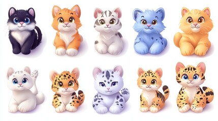 Fototapeta premium Set of pastel-toned cute animal pawprint stickers with smiling faces and playful patterns