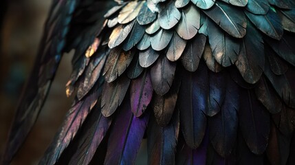 Obraz premium Close-up of iridescent bird feathers