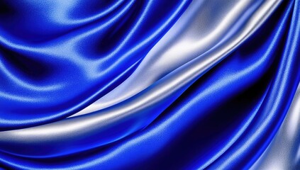 Obraz premium Draped, flowing, vibrant blue and silver silk fabric. Fluid, luxurious, and smooth texture