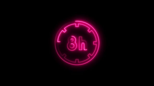 Animated glowing pink neon 8 hours symbol appearing against a black background