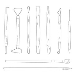 set of Pottery tool workshop Line Art of Ceramic Making Equipment Doodle Illustration drawing transparent png