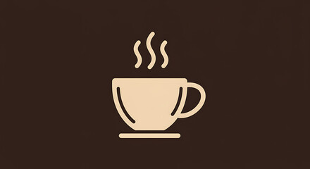 Obraz premium A simple graphic illustration of a steaming coffee cup in a warm color against a dark background, perfect for menus, websites, or design projects.