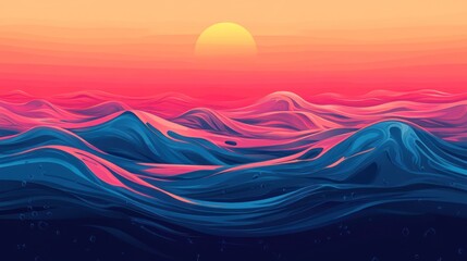 Vibrant sunset over wavy ocean