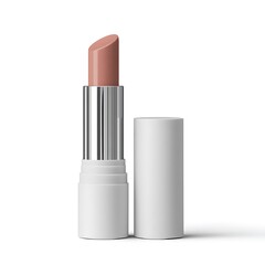 Obraz premium Close up of a Nude Lipstick in a White Tube with Silver Accents. A product shot perfect for cosmetic advertising or blog posts.