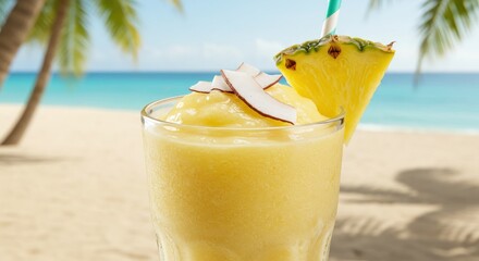 Tropical smoothie on beach