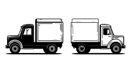 Obraz premium Vintage style illustration of two delivery trucks in black and white depicting classic design features and distinct shapes for creative projects