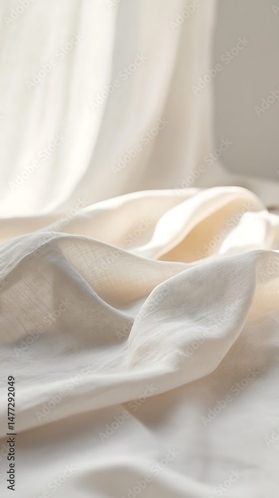 Poster gentle draping of soft off-white fabric creating smooth curves and shadows interplay