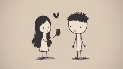 Stick Figure Communicating with Text: A stick figure texting their partner, staying connected and engaged in the relationship through modern communication, even from afar.
