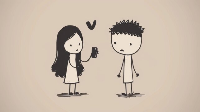 Stick Figure Communicating with Text: A stick figure texting their partner, staying connected and engaged in the relationship through modern communication, even from afar.
