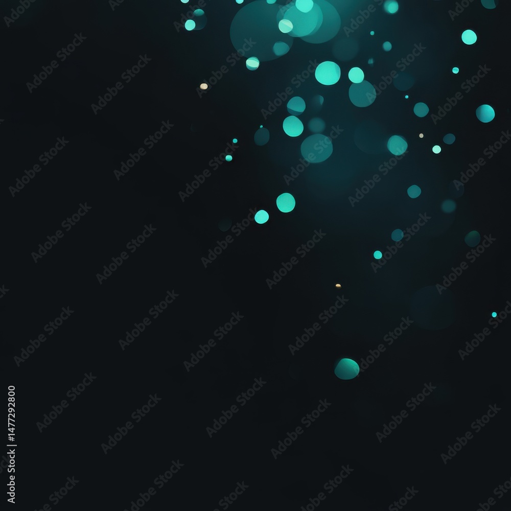 Poster abstract bokeh lights floating on dark background studio shot with teal and gold tones for festive d