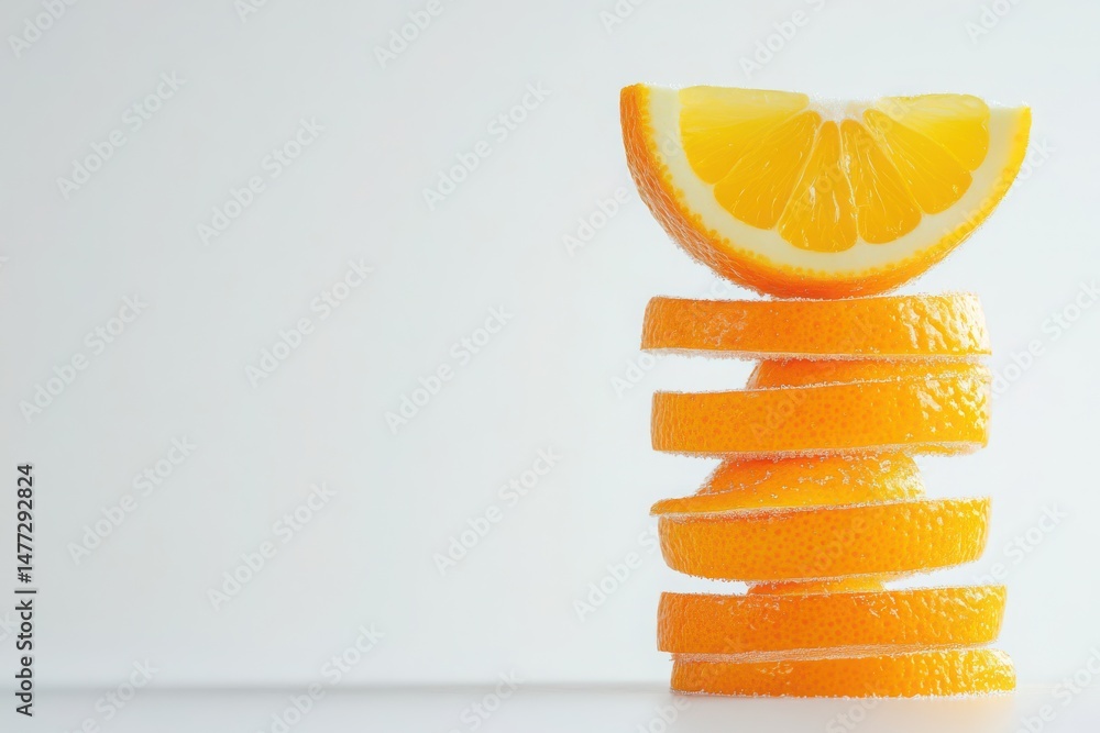 Poster citrus stack group, a refreshing tower of tangy fruit segments, neatly piled and isolated on a prist