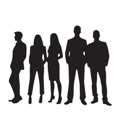 Business people silhouettes, group of standing business men and women
