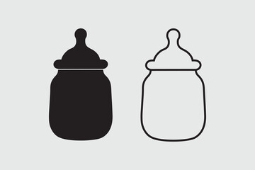 Black baby bottle icons silhouette