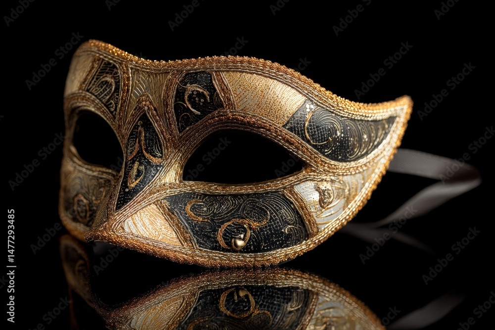 Poster intricate decorative mask displayed against a dark background highlighting its ornate design and cra
