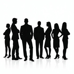 Business people silhouettes, group of standing business men and women
