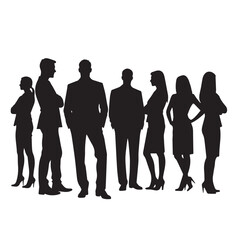 Business people silhouettes, group of standing business men and women

