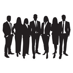 Business people silhouettes, group of standing business men and women
