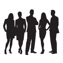 Business people silhouettes, group of standing business men and women
