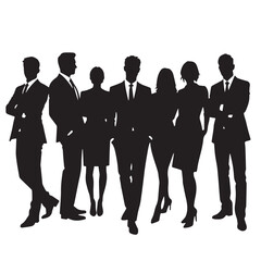 Business people silhouettes, group of standing business men and women
