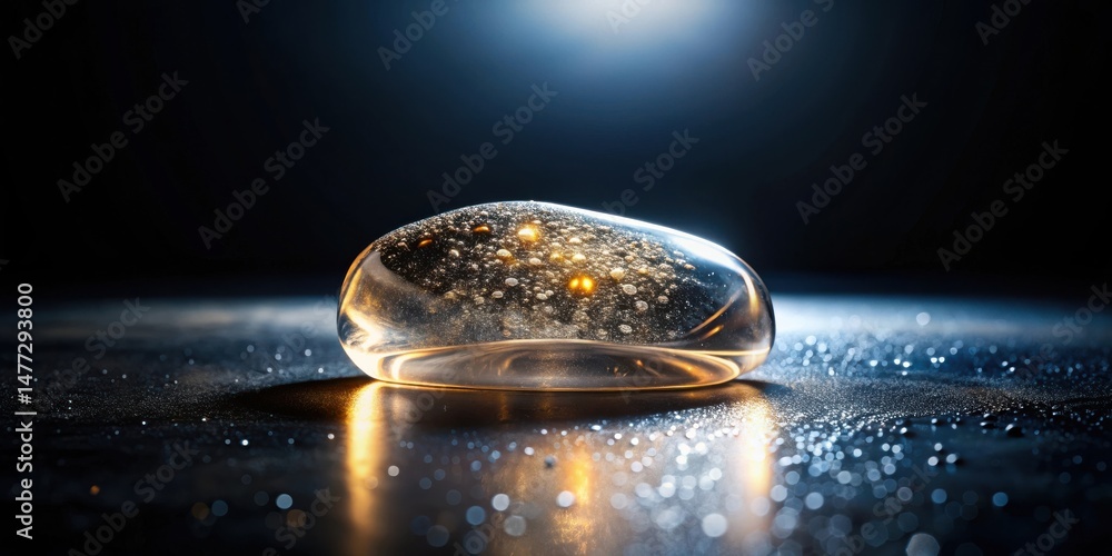 Aufkleber Illuminated Translucent Orb on a Dark Wet Surface with Golden Internal Glimmer