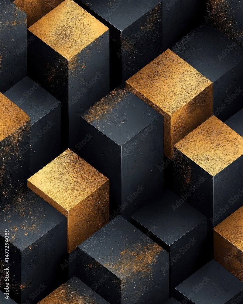 Aufkleber abstract arrangement of black and gold cubes creating a three dimensional geometric pattern with an 