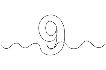 Number nine continuous one line drawing of number 9. editable One line drawing of number 9 icon. Vector illustration
