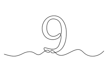 Number nine continuous one line drawing of number 9. editable One line drawing of number 9 icon. Vector illustration

