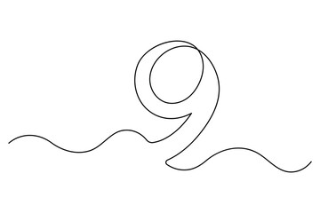 Number nine continuous one line drawing of number 9. editable One line drawing of number 9 icon. Vector illustration
