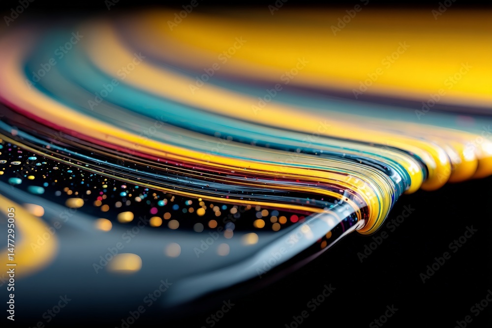 Aufkleber Colorful abstract paint swirls on a dark background captured in close-up during the evening hours