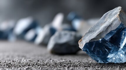 Close-up of various rough, blue rocks