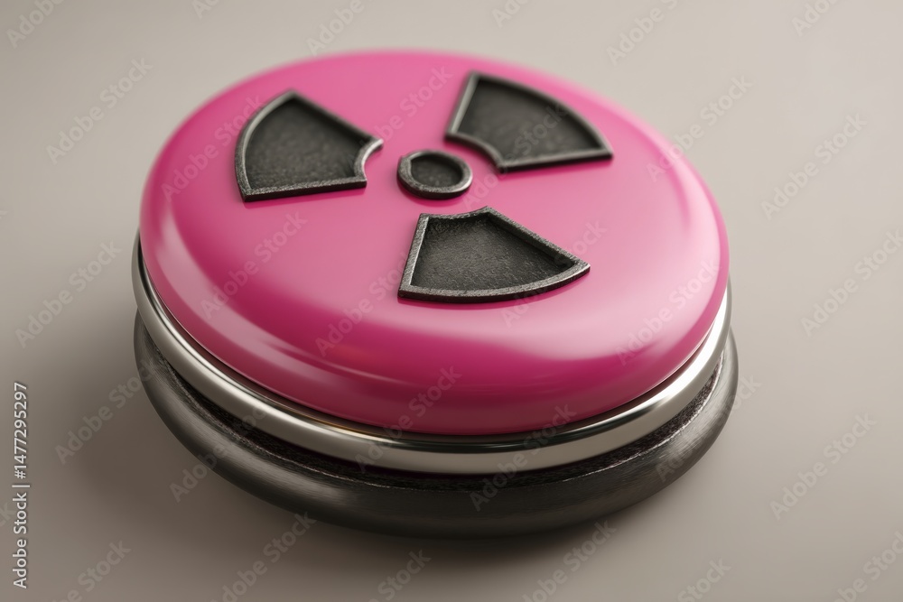 Poster pink radiation symbol button with a black base, showcasing an artistic design for visual appeal