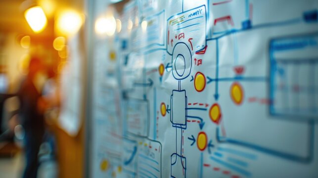 Stick Figure Examining a Diagram: A stick figure closely examining a diagram or flowchart, analyzing connections and processes to gain insights into the system or concept.
