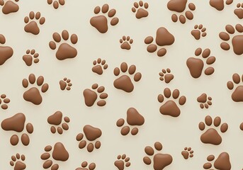 Obraz premium Brown Paw Prints Seamless Pattern Background