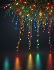 Vibrant red, green, blue & yellow Christmas lights twinkle festively ,  winter,  garland