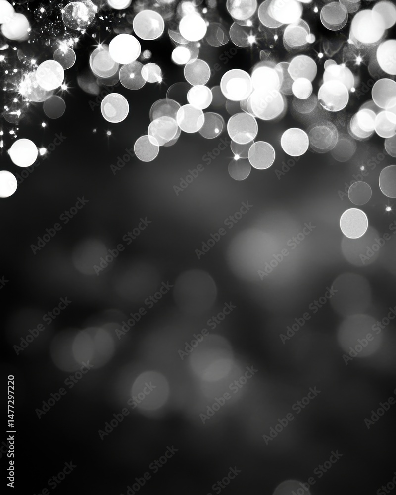 Poster abstract bokeh lights shining brightly in a dark background monochrome artistic style for a festive 