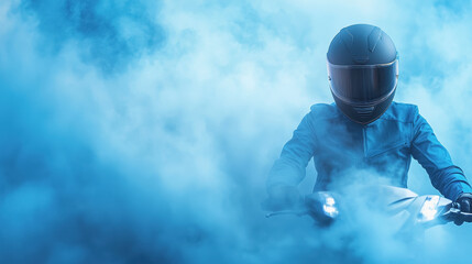 Dynamic action shot of a person wearing a helmet riding a motorcycle for adrenaline lovers and adventure seekers