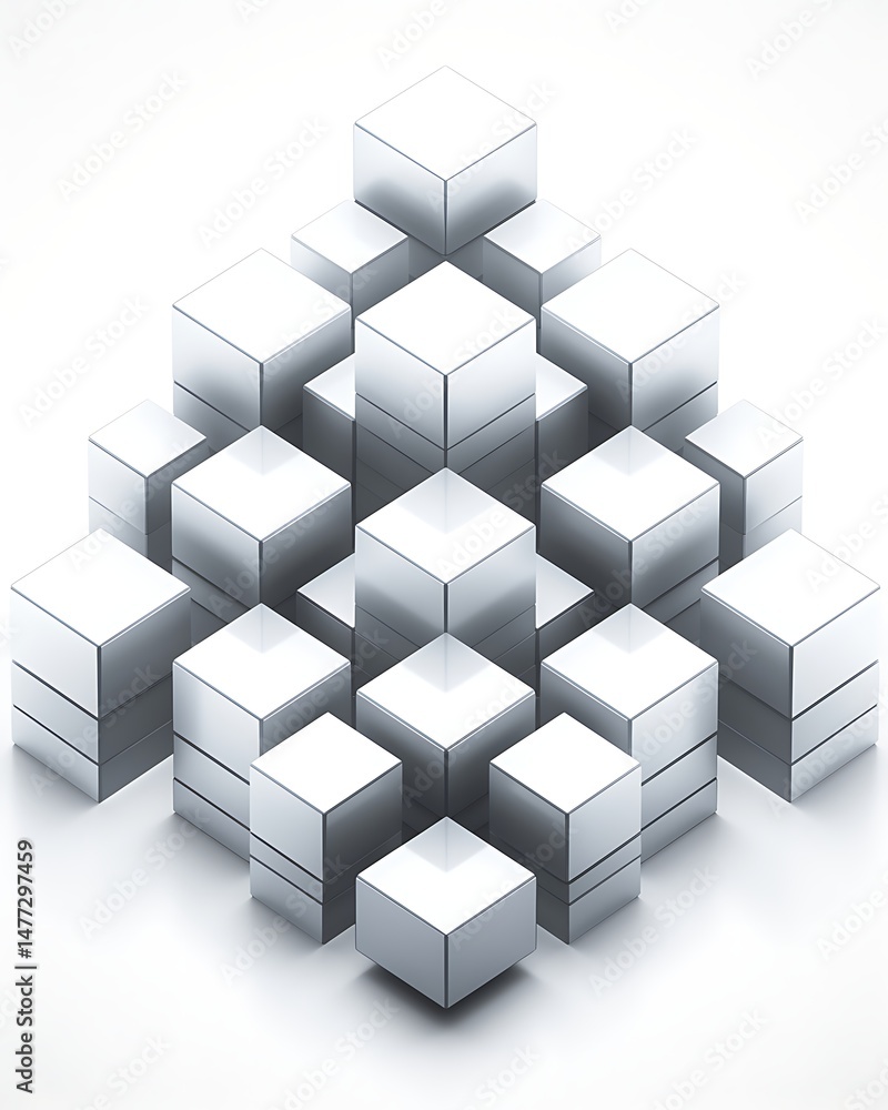 Poster elegant 3d cubes arranged in a sophisticated pattern on a clean white background, perfect for adding