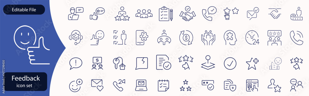 Poster feedback set of web icons in line style. feedback and review icons for web and mobile app. customer 
