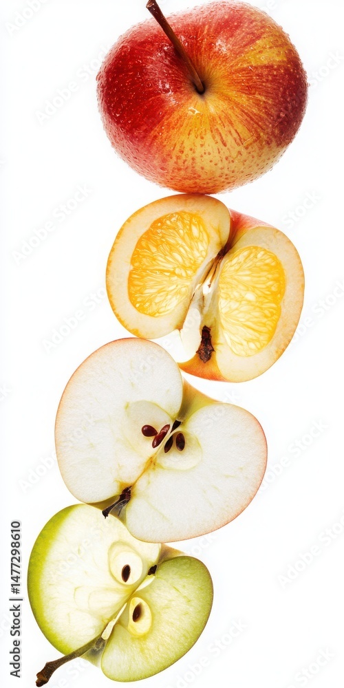 Poster cut apple citrus bunch, a refreshing mix of sliced fruit, neatly grouped and isolated on a pristine 
