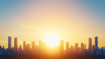 Fototapeta premium Breathtaking city skyline at sunset with vibrant colors casting a beautiful glow over the urban landscape
