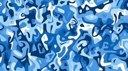 Blue Seamless Pattern of Randomly Chaotic Shapes for Creative Design Projects