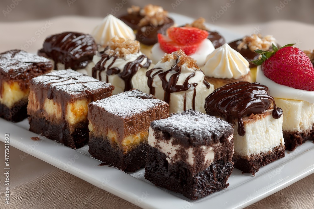 Poster delicious assortment of assorted desserts displayed on a platter in a cozy setting