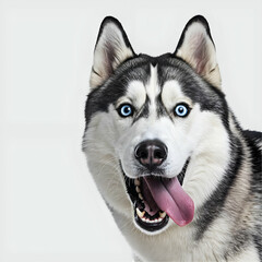 Obraz premium Happy Husky Portrait Blue Eyes with Open Mouth, Tongue Out, and Smiling Face.