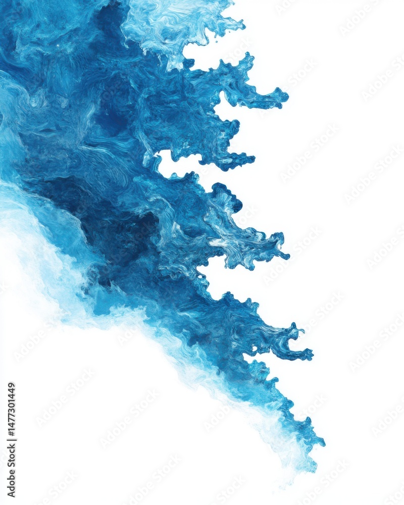 Poster flowing abstract blue paint swirls on white background artistic design element top down view studio 