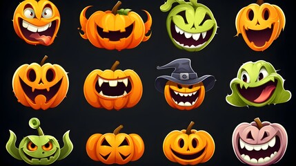 Vibrant Halloween Smiles and Grimaces for Festive Decorations and Designs