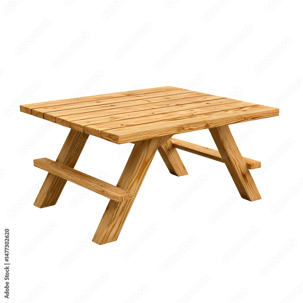 Aufkleber small, light brown wooden picnic table with a simple, rustic design. the table has a rectangular top