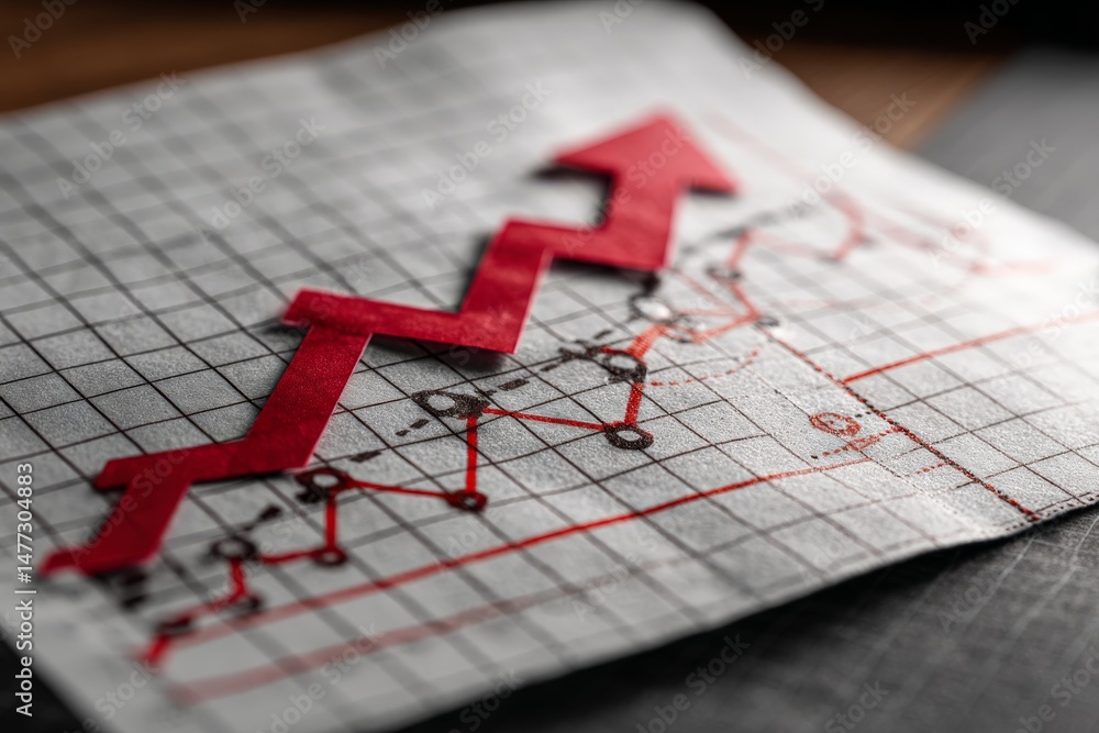 Poster Graph showing upward trend in financial data with red arrow symbolizing growth and success in investment analysis
